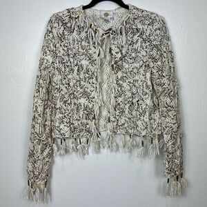 Sandy Starkman Boho Cotton Frayed Accents Button Closure Cardigan Size M